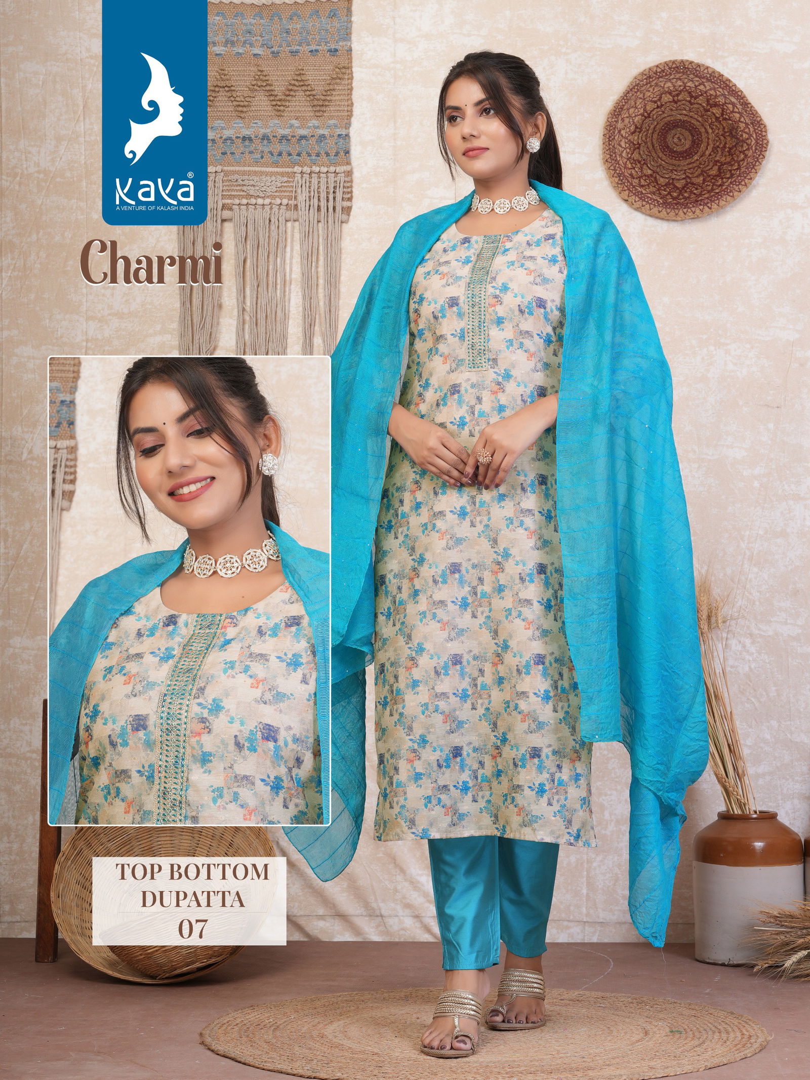 Charmi By Kaya Chanderi Butti Silk Kurti With Bottom Dupatta Wholesale Price In Surat